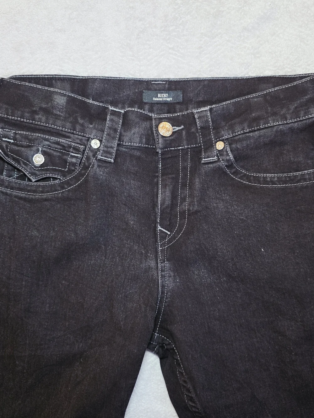 True Religion Ricky Relaxed Straight Black Jeans 32